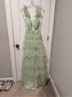 Mac Duggal Light Mint Layered Tulle Formal Dress